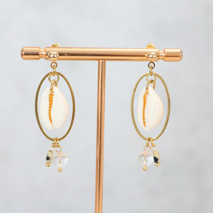 BALI SHELL | Oorbellen | schelp | kwarts & dalmatiër jaspis | rvs