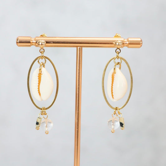 BALI SHELL | Oorbellen | schelp | kwarts & dalmatiër jaspis | rvs