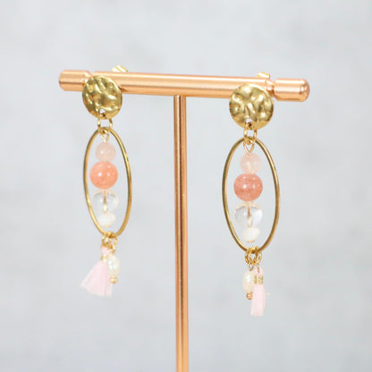 MALIBU BLUSH | Oorbellen | roze | natuursteen mix | rvs