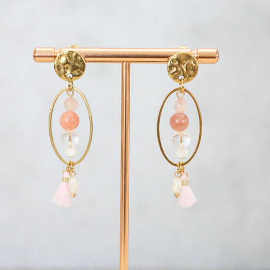 MALIBU BLUSH | Oorbellen | roze | natuursteen mix | rvs