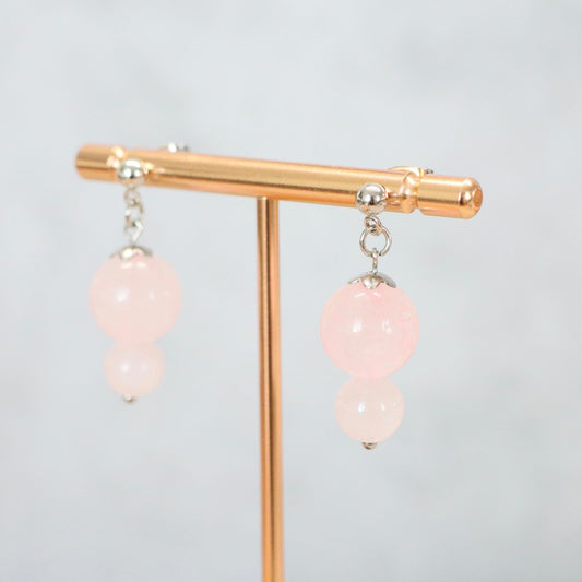 COMO ROSÉ | Oorbellen | rozenkwarts | rvs