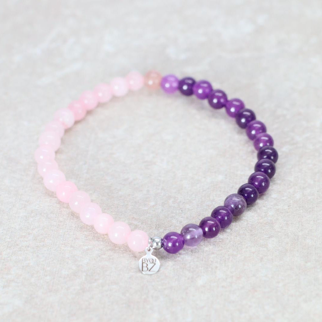 UBUD BLOOM | rozenkwarts & amethist armband | 6mm| Relaxed Fit