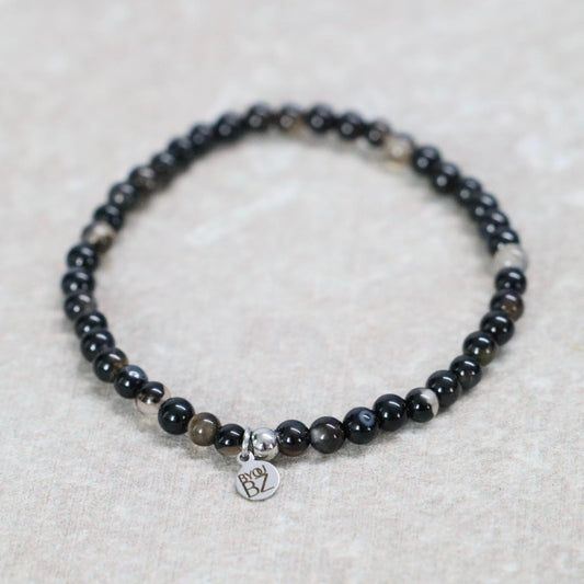 Zwarte Agaat | Agaat armband | 4 mm | Normal Fit
