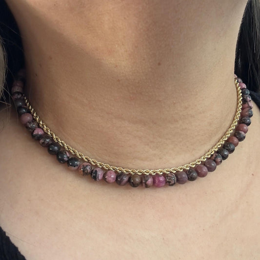 CLASSIC Rhodoniet | Ketting | 6mm | Kreeftsluiting | 45cm