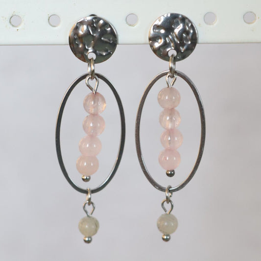 PINK ALGARVE | Oorbellen | roze | rozenkwarts | rvs