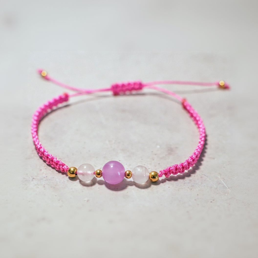SUNSET GLOW | Macramé armband | fuchsia paars | goud