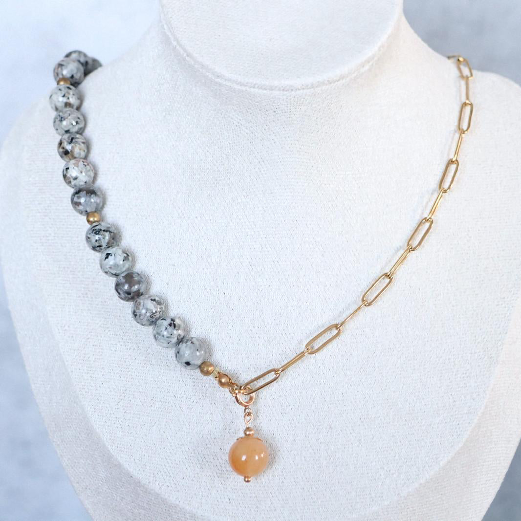 BLACK FOREST GLOW | Graniet ketting | 8mm | ca. 40cm