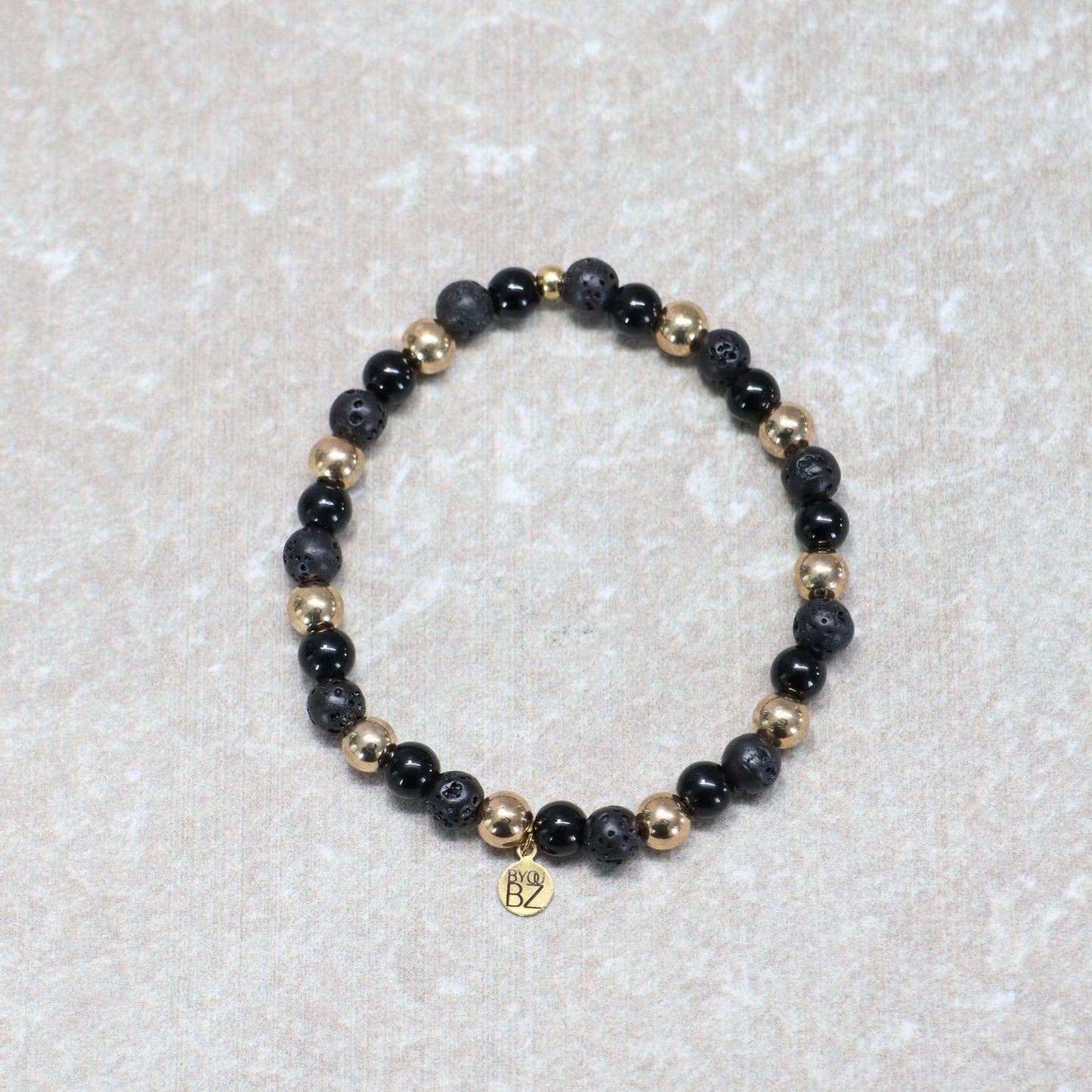 JAVA GOLDEN SHADOW | Lavasteen & obsidiaan armband | 6mm | Normal Fit