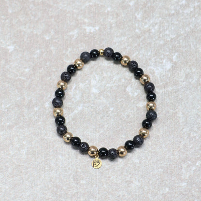 JAVA GOLDEN SHADOW | Lavasteen & obsidiaan armband | 6mm | Normal Fit