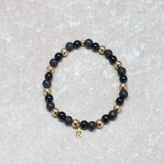 JAVA GOLDEN SHADOW | Lavasteen & obsidiaan armband | 6mm | Normal Fit