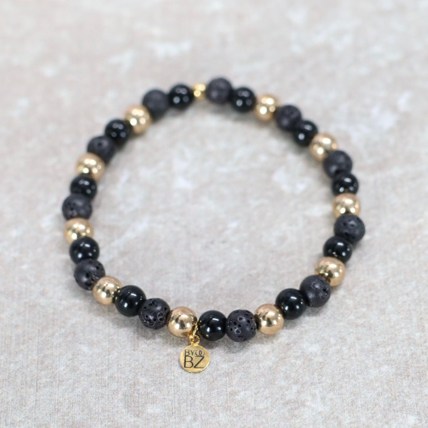 JAVA GOLDEN SHADOW | Lavasteen & obsidiaan armband | 6mm | Normal Fit