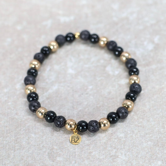 JAVA GOLDEN SHADOW | Lavasteen & obsidiaan armband | 6mm | Normal Fit