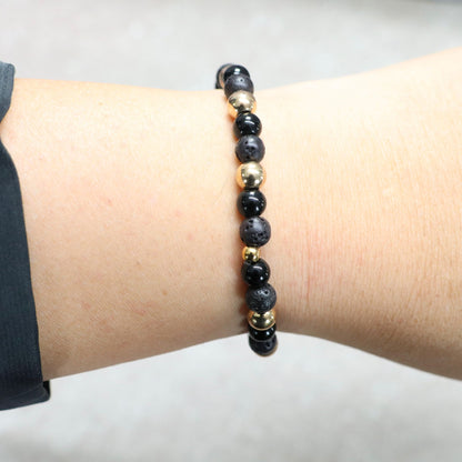 JAVA GOLDEN SHADOW | Lavasteen & obsidiaan armband | 6mm | Normal Fit