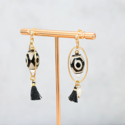 CASABLANCA NOIR | Oorbellen | dzi | zwart wit | rvs