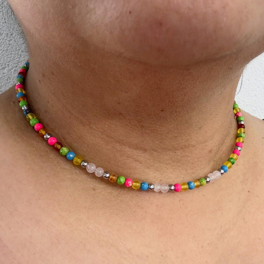 CALA COMTE COLORS | Natuursteen ketting mix | 4mm | Kreeftsluiting | ca. 40cm