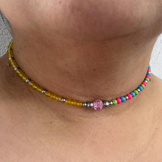 FORMENTERA GLOW | Natuursteen ketting mix | 4mm | Kreeftsluiting | ca. 40cm